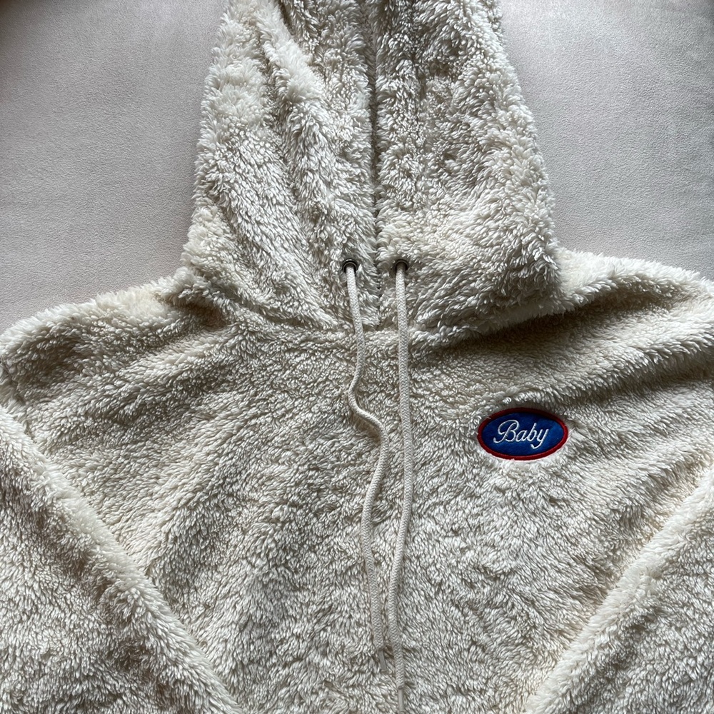 cropped fuzzy white hoodie